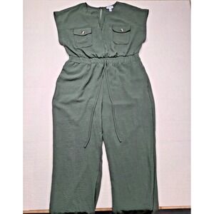 Luxology Green Jumpsuit Women PXL Short Sleeve Elastic Waist Utility Style
